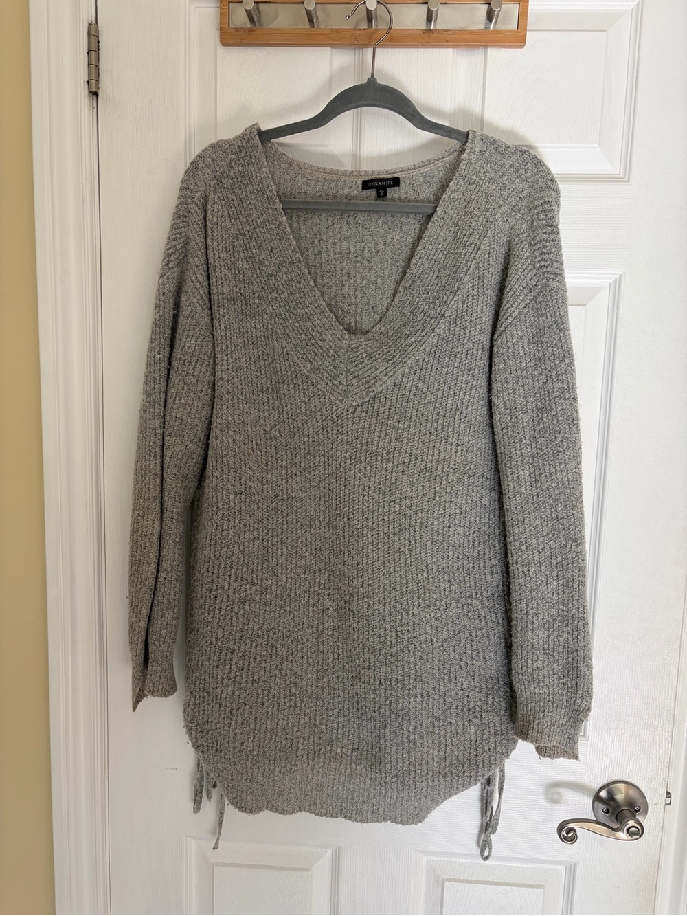 Dynamite Grey Soft Knit V-Neck Sweater